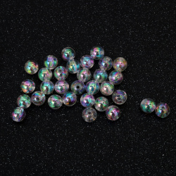 Κρυστάλλινες χάντρες, σφαιρικό σχήμα, 8 mm, τρύπα 2 mm, λευκό χρώμα RAINBOW – 20 γραμμάρια, ~80 τεμάχια