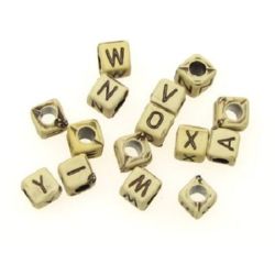 Antique acrylic cube beads 6x6 mm hole 3 mm with letters brown - 50 grams ~ 230 pieces