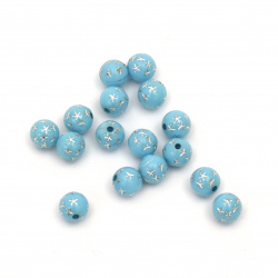 Opaque Acrylic Round Beads with silver-lined star 8 mm hole 2 mm blue - 20 grams ~ 80 pieces