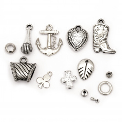 Plastic Мetallized Beads and Pendants for Jewelry DIY Making,  Assorted Shapes, Silver, 20 grams