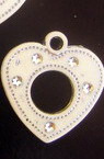 Plastic opaque Heart pendant 26.5x25x3.5 mm hole 2.5 mm with imitation pebbles, white - 10 pieces ~ 10 grams