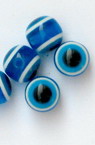 Мънисто резин топче 8 мм дупка 1.5 мм синьо око -50 броя