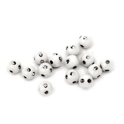 Plastic Drawbench Round Bead, decorated with Silver Paint, Imitation of Pebbles, 6 mm, Hole: 1 mm, White, 20 grams, 220 pieces
