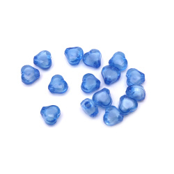 Мънисто с бяла основа сърце 10x10x6 мм дупка 2 мм синьо -50 грама ~ 170 броя