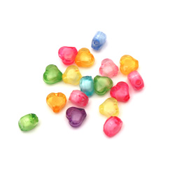Transparent Acrylic Beads, Bead in Bead, Heart, Multicolor, White Core 10x10x6 mm  hole 2 mm -50 grams ~170 pieces