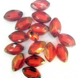 Plastic Bead with a White Base with Almond Shape, Мulti-walled, Transparent Red, 19x12 mm, 50 grams
