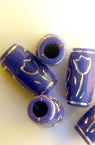 Plastic opaque barrel bead with flower 16x8x4 mm hole blue - 50 grams