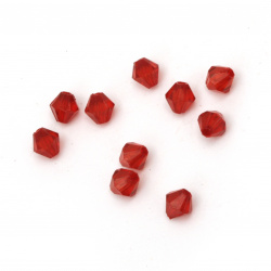 Мънисто кристал 5x5 мм дупка 1 мм червено -50 грама ~ 1000 броя