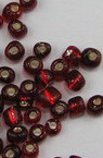 Glass Beads 4 mm silver thread red -50 grams