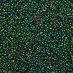 Γυάλινες χάντρες seed 3 mm διαφανές τόξο σκούρο πράσινο -50 γραμμάρια