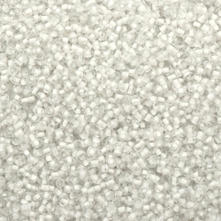 Γυάλινες χάντρες seed 3 mm διαφανείς με λευκό νήμα -50 γραμμάρια
