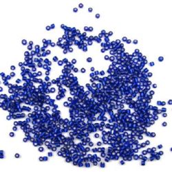 Glass beads  2 mm silver thread dark blue -50 grams