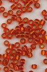Transparent Glass Seed Beads, Orange with Silver Line, 3 mm, 50 grams