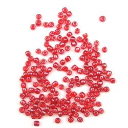 Γυάλινες χάντρες seed 4 mm διαφανές κόκκινο περλέ -50 γραμμάρια