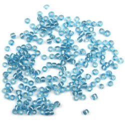 Transparent Glass beads 4 mm silver thread blue 1 -50 grams