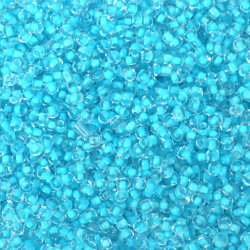 Мъниста стъклена 4 мм прозрачна с нишка синя-50 грама