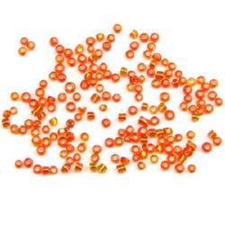 Transparent small glass beads 2 mm silver thread orange -50 grams
