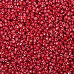 Мъниста стъклена 4 мм плътна перлена тъмно червена -50 грама
