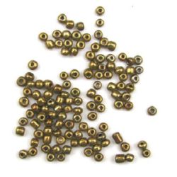 Opaque Tiny Glass Beads, Seed Beads with Metal Coating, Golden Brown, 4 mm, 50 grams