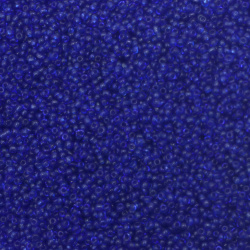 Мъниста стъклена 2 мм прозрачна тъмно синя -50 грама