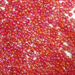 Γυάλινες χάντρες seed 2 mm διαφανές rainbow κόκκινο -50 γραμμάρια