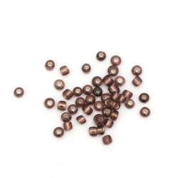 Γυάλινες χάντρες  seed 3 mm ασημένια με βασή τέφρα τριαντάφυλλων -50 γραμμάρια