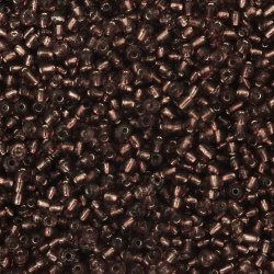 Γυάλινες χάντρες  seed  4 mm ασημένιες με βασή τέφρα τριαντάφυλλων -50 γραμμάρια