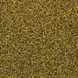 Γυάλινες χάντρες  seed  2 mm ασημένιιες με βασή κίτρινο -50 γραμμάρια