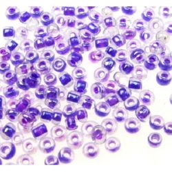 Margele de sticlă transparente de 2 mm cu un fir violet lucios -50 grame