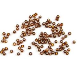 Γυάλινες χάντρες  seed 3 mm ασημένιες με βασή καφέ -50 γραμμάρια