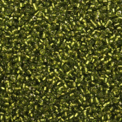 Γυάλινες χάντρες  seed  3 mm ασημένιες με βασή πράσινο 1 -50 γραμμάρια
