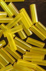 Transparent Glass Bugle Seed Beads, Yellow Tube Beads with Rainbow Coating, 7 mm, 50 grams