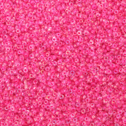 Мъниста стъклена 2 мм прозрачна с нишка розова -50 грама
