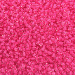 Glass beads, 4mm, transparent, with a bright pink thread, 50 grams