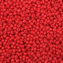 Glass Seed Beads / 4 mm /  Solid Bright Red - 50 grams