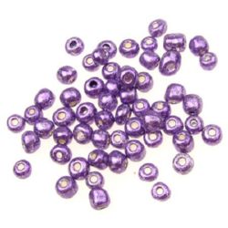 Glass beads 4 mm painted dark purple -50 grams