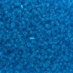 Мъниста стъклена 4 мм матирана синя тъмна -50 грама