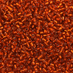 Γυάλινες χάντρες  seed 4 mm ασημένιο με βασή πορτοκαλί -50 γραμμάρια