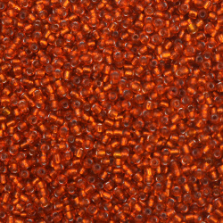 Γυάλινες χάντρες   seed 3 mm ασημένιες με βασή πορτοκαλί -50 γραμμάρια