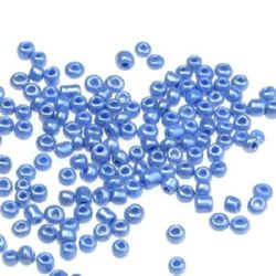 Мъниста стъклена 2 мм плътна перлена синя 2 -50 грама