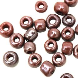 Glass beads with glaze  2 mm thick pearl brown -50 grams