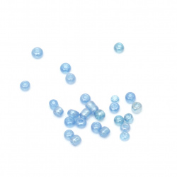 Мъниста стъклена 3мм. прозрачна перлена синя 3 -50 грама