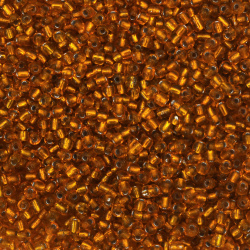 Koraliki szklane rokajl 4 mm, ciemnożółte z nitką w kolorze srebra, 50 g