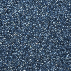  Γυάλινες χάντρες seed 2 mm διαφανείς με βασή γυαλιστερό μπλε νήμα -50 γραμμάρια