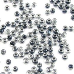 Glass beads 2 mm transparent with a glossy black thread -50 grams