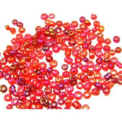 Γυάλινες χάντρες seed 2 mm διαφανές rainbow σκούρο κόκκινο -50 γραμμάρια