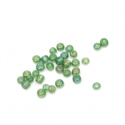 Мъниста стъклена 3 мм прозрачна дъга зелена 2 -50 грама