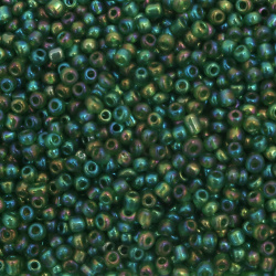 Γυάλινες χάντρες seed 4 mm διαφανές τόξο πράσινο 2 -50 γραμμάρια
