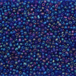 Γυάλινες χάντρες seed 4 mm διαφανές rainbow μπλε -50 γραμμάρια