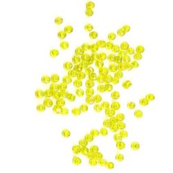 Γυάλινες χάντρες seed 3 mm διαφανές rainbow κίτρινο -50 γραμμάρια